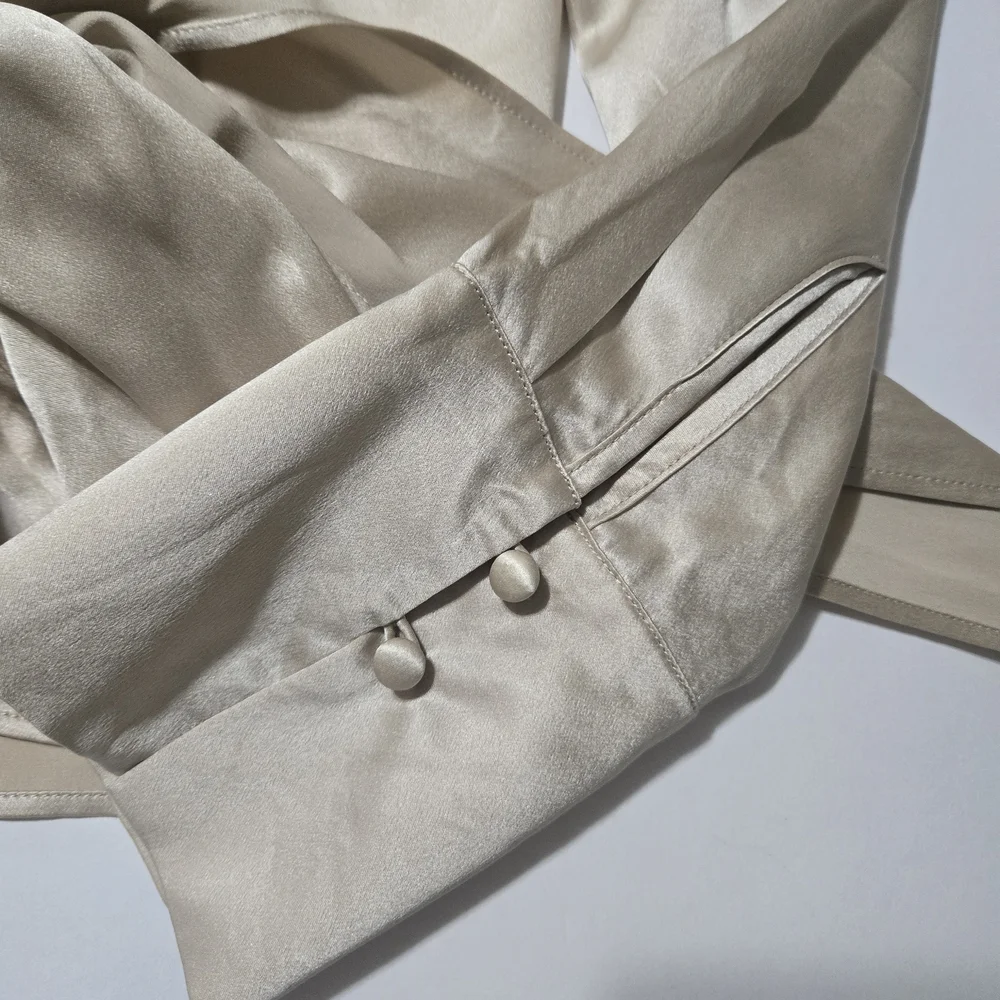 Elegant Cream Satin Wrap Blouse - Picture 6 of 8